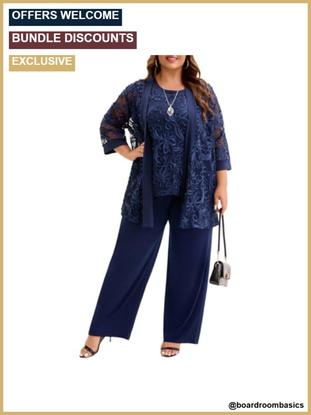 Plus Size 3 Piece Pantsuit Set Floral Embroidered Formal Wedding Guest